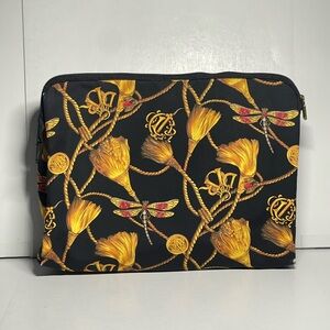 Christian Dior Vintage Toiletries Cosmetic Pouch Printed Fabric Tassel & Charms